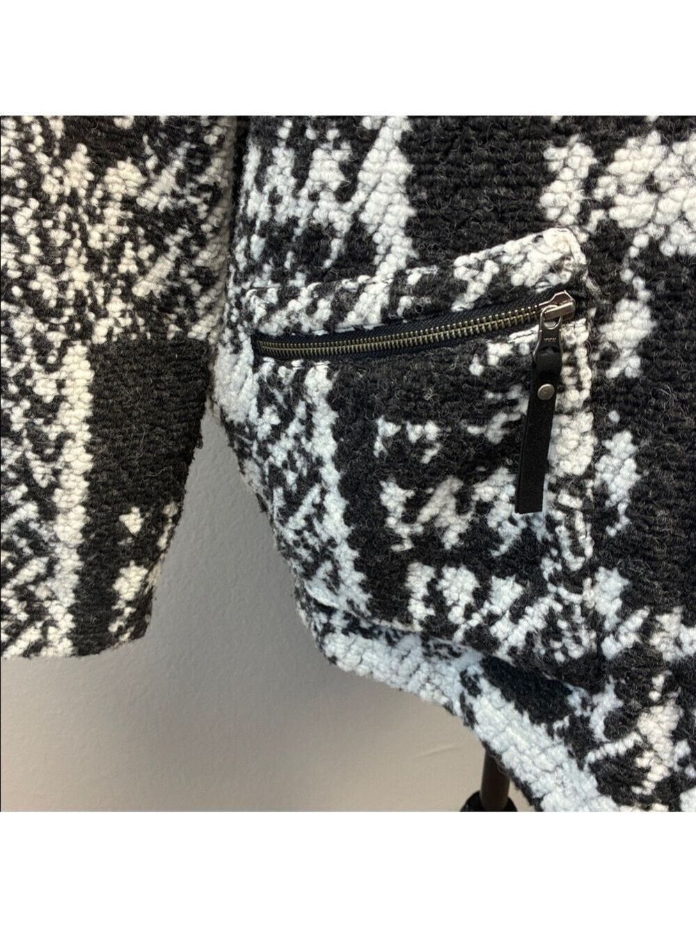 Prana Sakari Jacket Wool Sherpa Lined Shacket Coat Black White Herringbone L - Picture 8 of 12